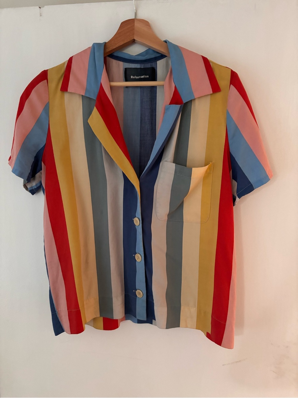 Reformation Multicolor Striped Short-Sleeve Button-Up Top